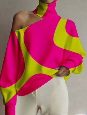 💋CUT OUT SHOULDER TOP -NEON PINK and YELLOW!!!